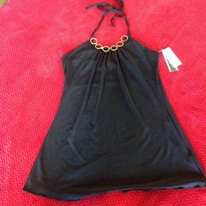 A Byer halter tank with gold neckline