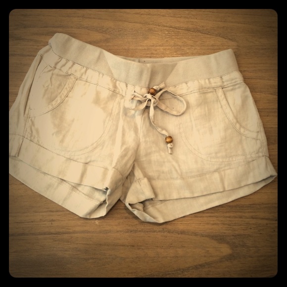 Tan/khaki colored linen shorts