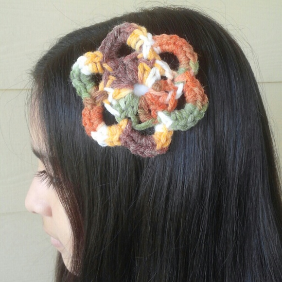 New Crochet flower hair clip in fall colors