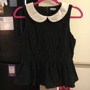 Peter Pan Collared Sleeveless Peplum Top