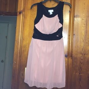 black lace & pink dress.