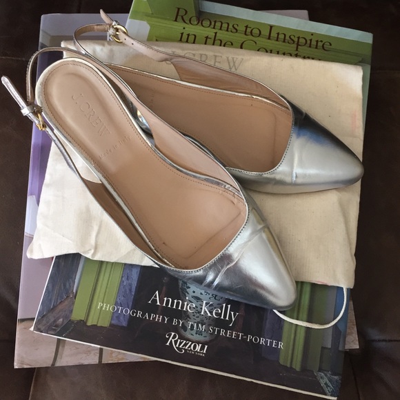 J. Crew Silver Slingbacks, 6.5