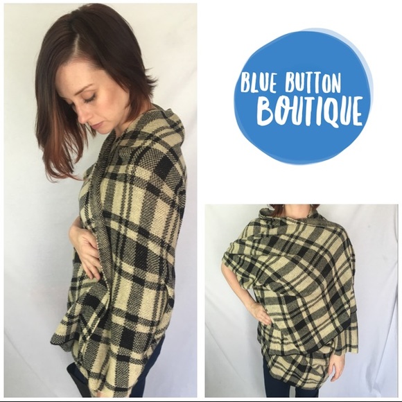 Plaid Long Poncho/Cardigan-Versatile Styles - Picture 1 of 3