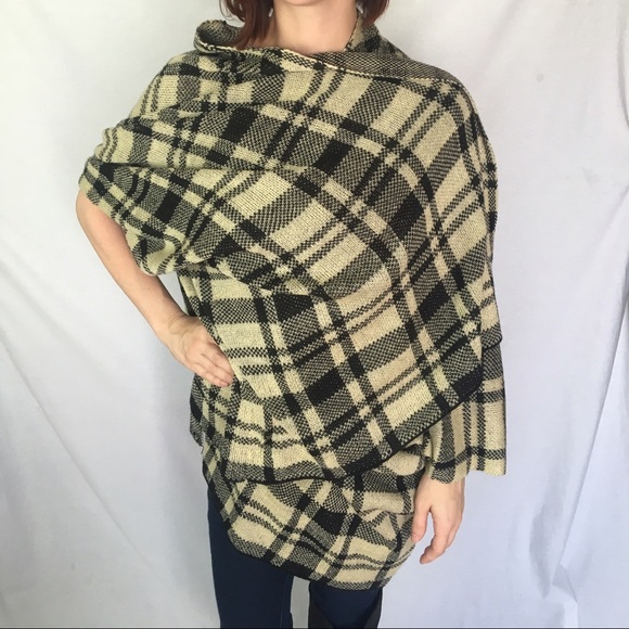 Plaid Long Poncho/Cardigan-Versatile Styles - Picture 2 of 3
