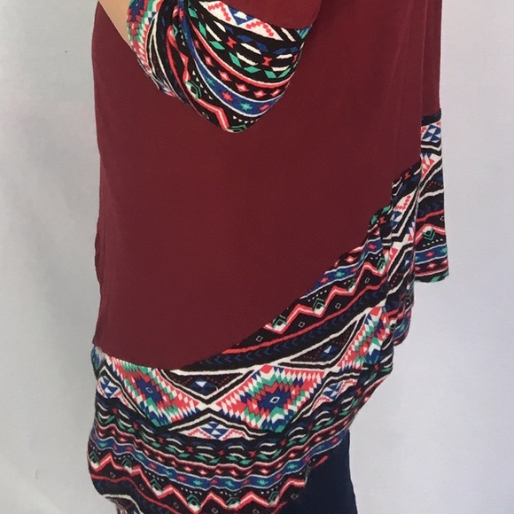 Burgundy Cardigan with Aztec Print Detail - Picture 2 of 2