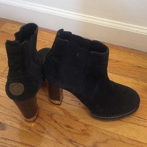 Tory Burch black Suede booties with wooden heel