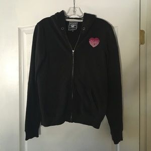 Black zip up with pink sequenced embroidery