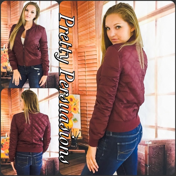 SOLD OUT‼️ NWT Burgundy Quilted Bomber Jacket - Picture 3 of 6