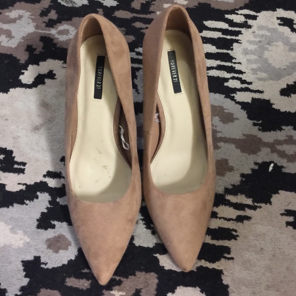 Tan suede high heels