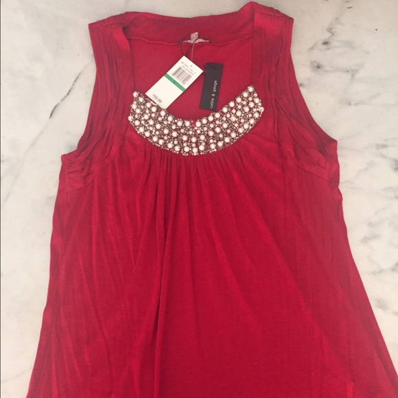 🎉Lowest!! New red beaded sleeveless blouse,sz L