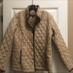 Lands End quilted beige coat. Size M