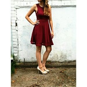 Maroon dress with mesh detail