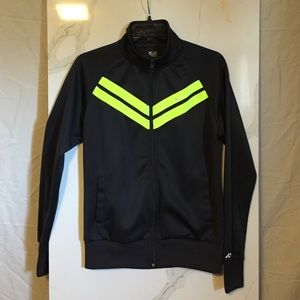 Charcoal gray and neon yellow Nike track jacket.