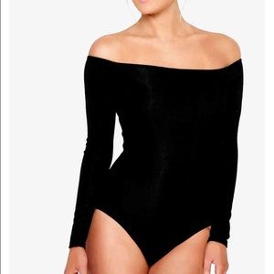 Black off the shoulder body suit