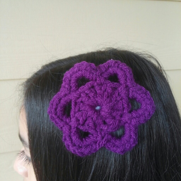 New crochet flower hair clip in deep purple