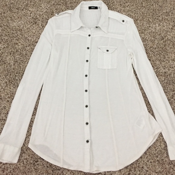 White Long Sleeve Button Up Top