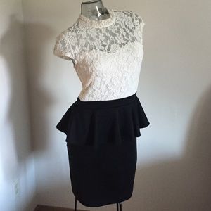 Lovely White & Black Lace Peplum Dress