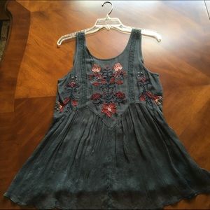 Free People Navy Blue Flower Print Top