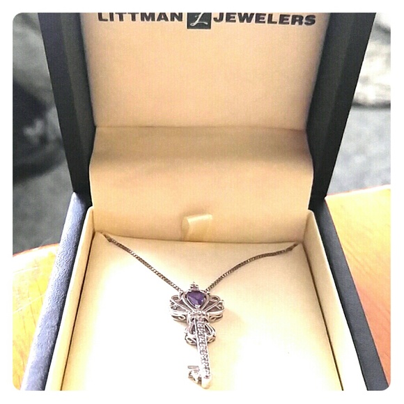 Litmans Silver and Amethyst Key Necklace