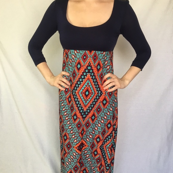 ‼️Reduced‼️Navy Turquoise Scoop Neck Maxi - Picture 3 of 3