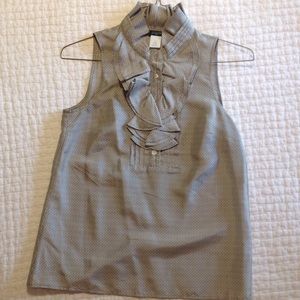J. Crew Grey sleeveless button-up ruffle blouse