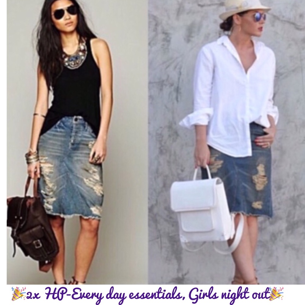 Free People LA Lady distressed pencil skirt, NWT