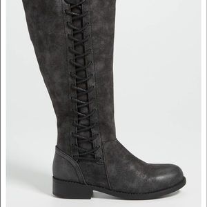 Wide calf boot with lace up side