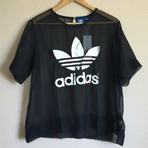 Adidas Originals Sheer Woven Tee with Trefoil Logo