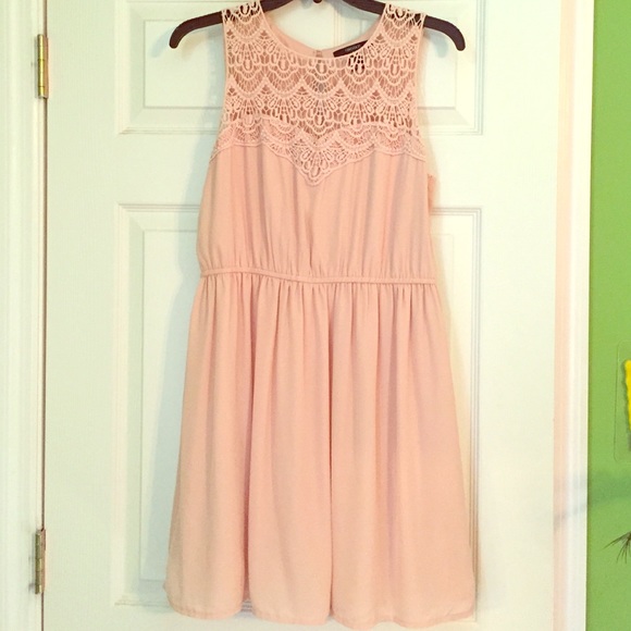 Blush, lace overlay dress.