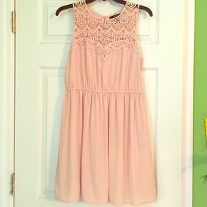 Blush, lace overlay dress.