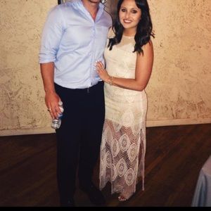 Floor length tan and white dress worn once