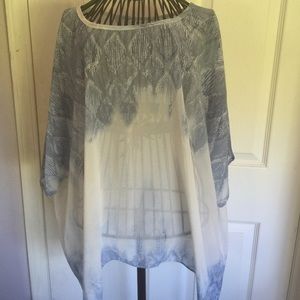 White and blue chiffon tunic blouse