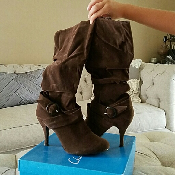 Charlotte Russe Brown Velvet Slouchy Boots
