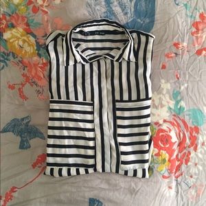 Black and Tan Striped Long Sleeve Blouse