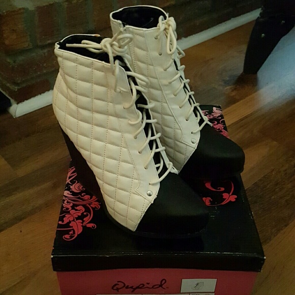 Black and white platform wedge booties