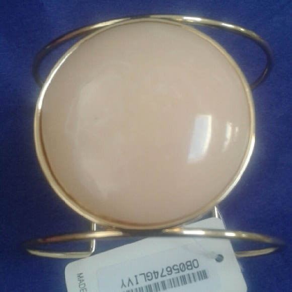 Jewelry - Gold Cuff Bracelet with Pink Stone