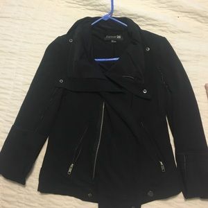 Motorcycle style black drape jacket w funnel neck