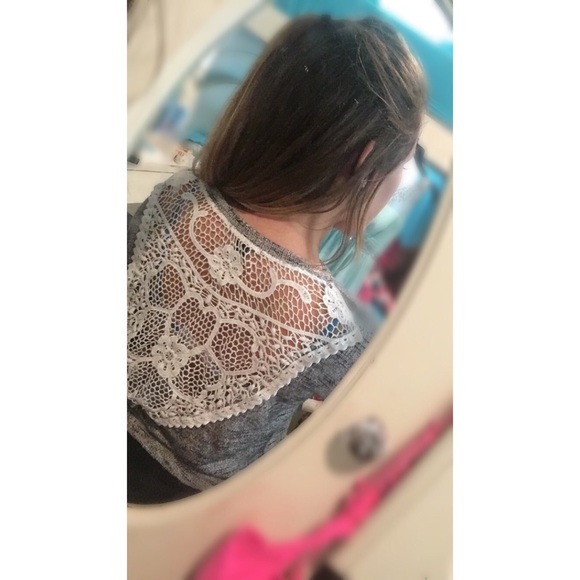 grey marled sweater w open lace back