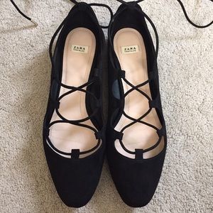 Zara TRF lace up black flats, size 41/10