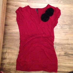 Maurices red blouse with 2 black rosettes