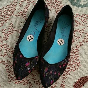Black floral flats