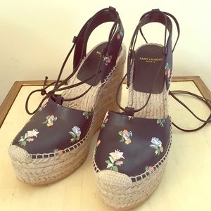 Saint Laurent Floral Print Leather Espadrille 38.5