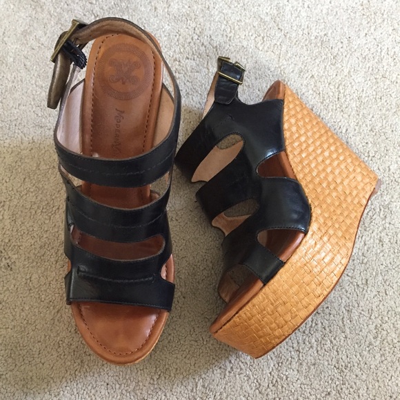 Modern Vintage black leather wedges, size 38.5