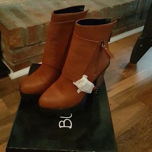 Cognac platform chunky heeled booties