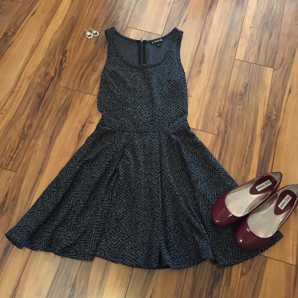 Express Gray/Black Patterned Skater Dress Size XS.