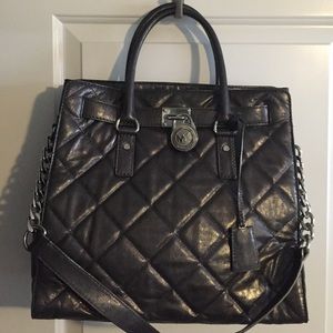 Michael Kors gray metallic leather tote