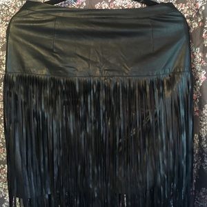 Fringe leather midi skirt