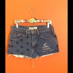 Vintage studded denim shorts