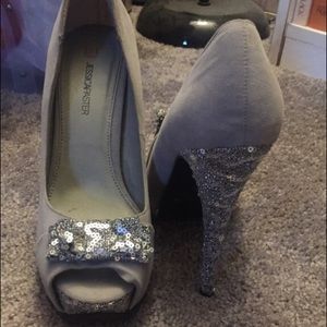 Silver sequin heels