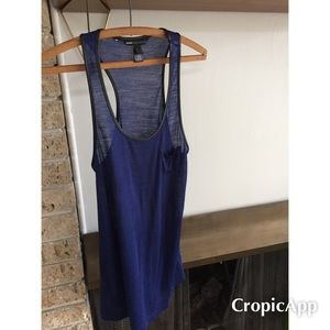 MANGO Royal Blue sheer tank with leather piping